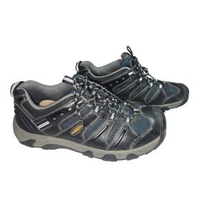 Keen Mens 113274 Low Top Hiking Shoes Black Blue Leather Mesh Trail Sneakers 11